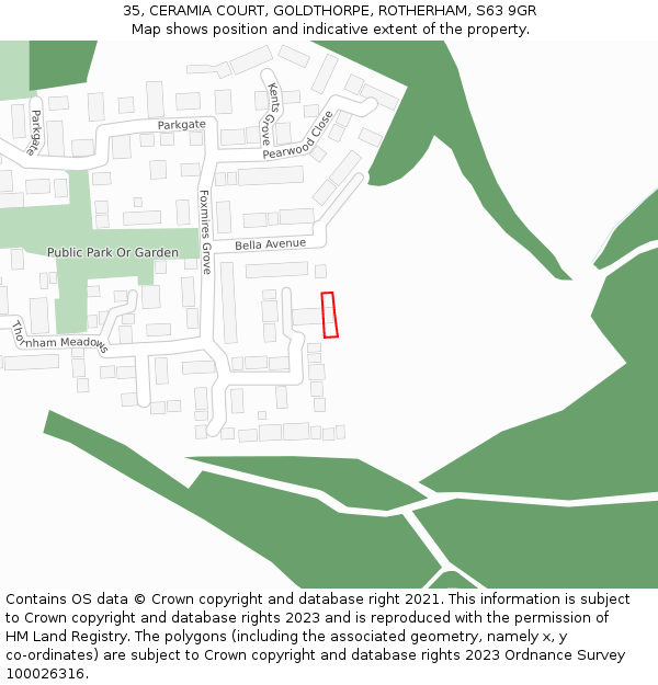 35, CERAMIA COURT, GOLDTHORPE, ROTHERHAM, S63 9GR: Location map and indicative extent of plot