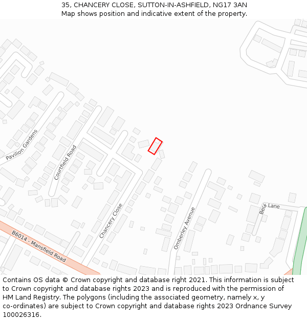 35, CHANCERY CLOSE, SUTTON-IN-ASHFIELD, NG17 3AN: Location map and indicative extent of plot