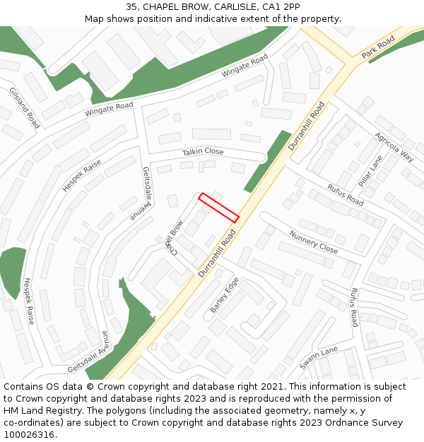35, CHAPEL BROW, CARLISLE, CA1 2PP: Location map and indicative extent of plot