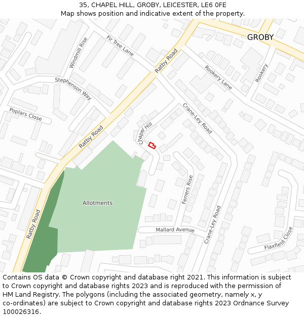 35, CHAPEL HILL, GROBY, LEICESTER, LE6 0FE: Location map and indicative extent of plot