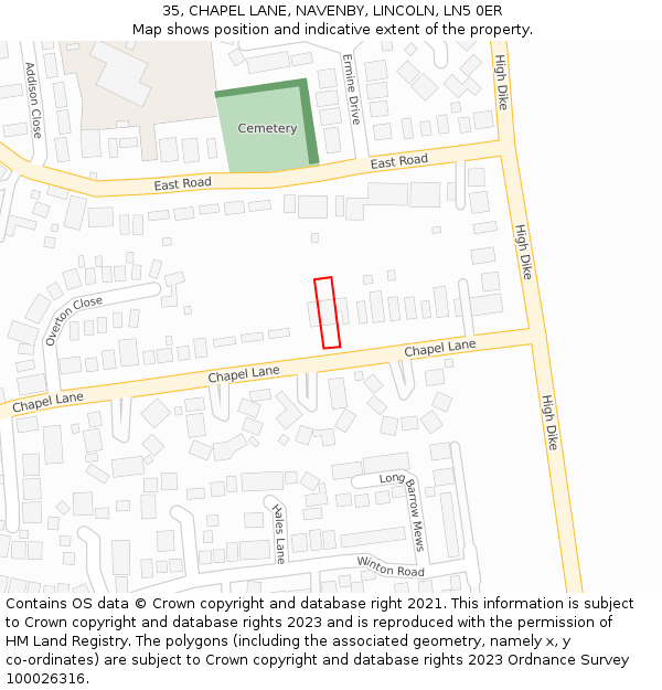 35, CHAPEL LANE, NAVENBY, LINCOLN, LN5 0ER: Location map and indicative extent of plot