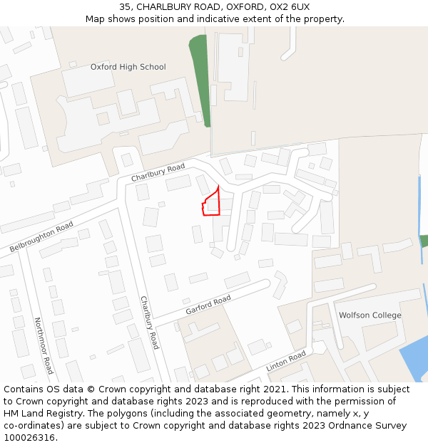 35, CHARLBURY ROAD, OXFORD, OX2 6UX: Location map and indicative extent of plot