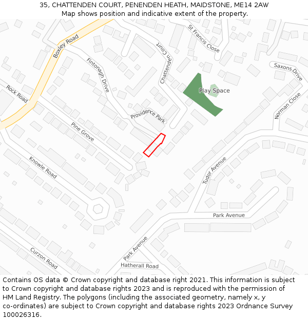 35, CHATTENDEN COURT, PENENDEN HEATH, MAIDSTONE, ME14 2AW: Location map and indicative extent of plot