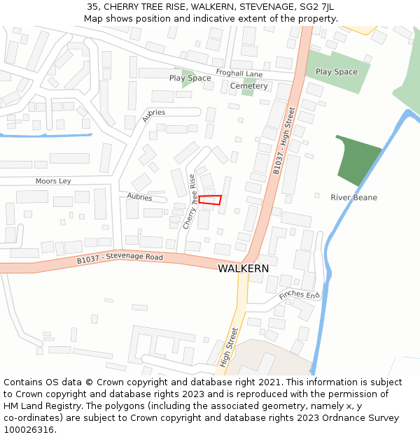 35, CHERRY TREE RISE, WALKERN, STEVENAGE, SG2 7JL: Location map and indicative extent of plot