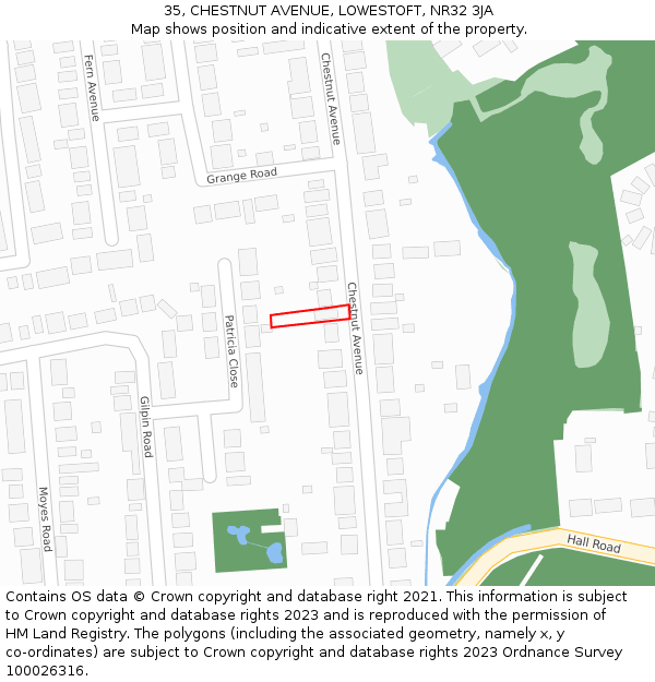 35, CHESTNUT AVENUE, LOWESTOFT, NR32 3JA: Location map and indicative extent of plot