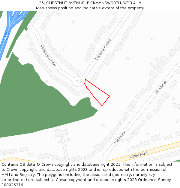 35, CHESTNUT AVENUE, RICKMANSWORTH, WD3 4HA: Location map and indicative extent of plot