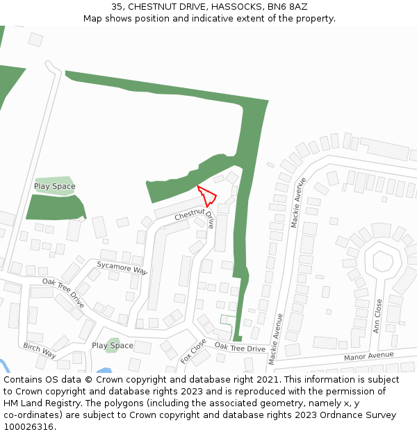 35, CHESTNUT DRIVE, HASSOCKS, BN6 8AZ: Location map and indicative extent of plot