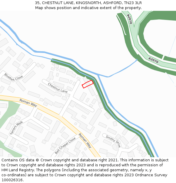 35, CHESTNUT LANE, KINGSNORTH, ASHFORD, TN23 3LR: Location map and indicative extent of plot