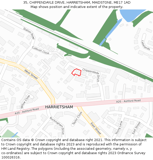 35, CHIPPENDAYLE DRIVE, HARRIETSHAM, MAIDSTONE, ME17 1AD: Location map and indicative extent of plot