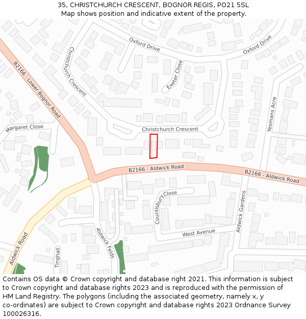 35, CHRISTCHURCH CRESCENT, BOGNOR REGIS, PO21 5SL: Location map and indicative extent of plot