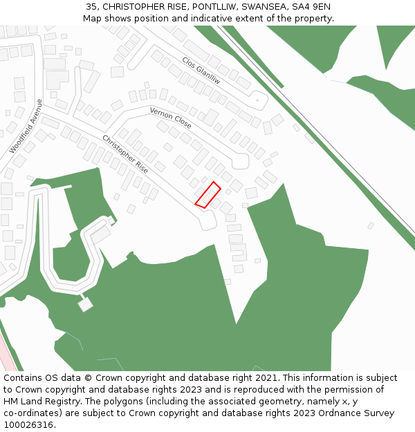 35, CHRISTOPHER RISE, PONTLLIW, SWANSEA, SA4 9EN: Location map and indicative extent of plot