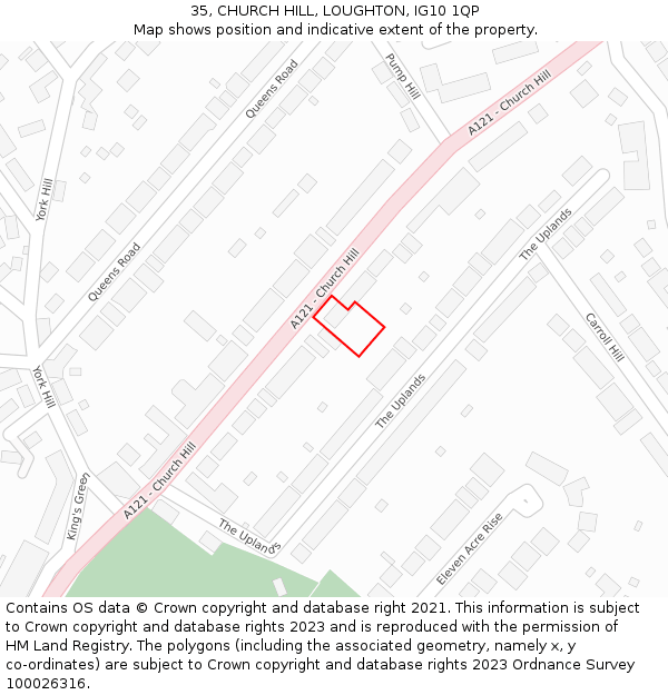 35, CHURCH HILL, LOUGHTON, IG10 1QP: Location map and indicative extent of plot