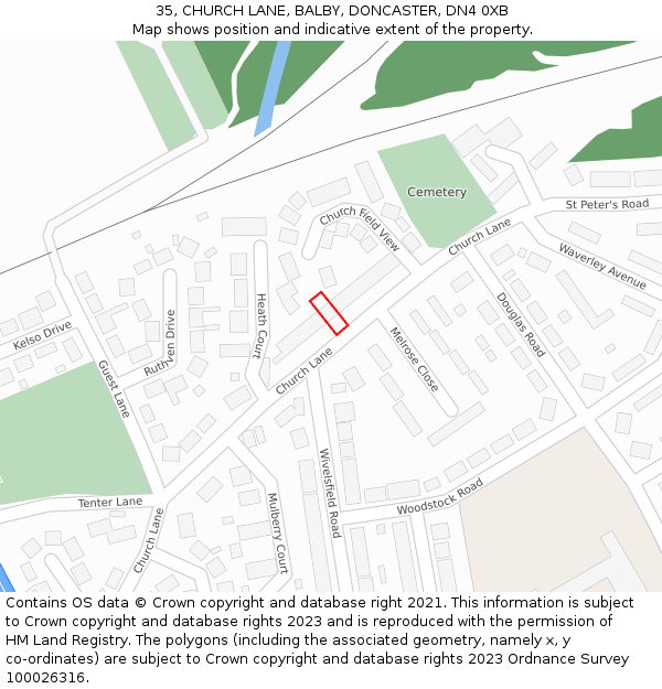 35, CHURCH LANE, BALBY, DONCASTER, DN4 0XB: Location map and indicative extent of plot