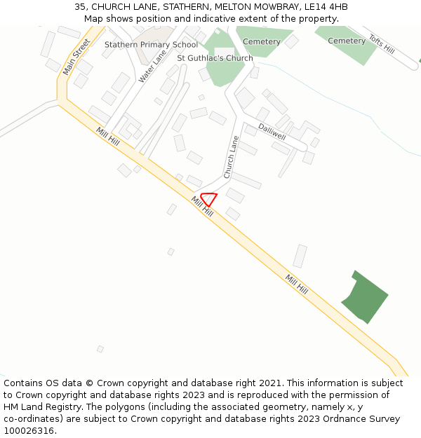 35, CHURCH LANE, STATHERN, MELTON MOWBRAY, LE14 4HB: Location map and indicative extent of plot