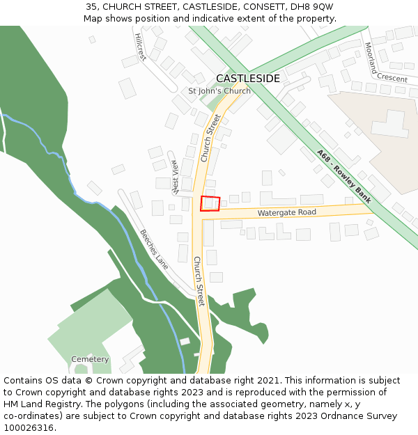 35, CHURCH STREET, CASTLESIDE, CONSETT, DH8 9QW: Location map and indicative extent of plot