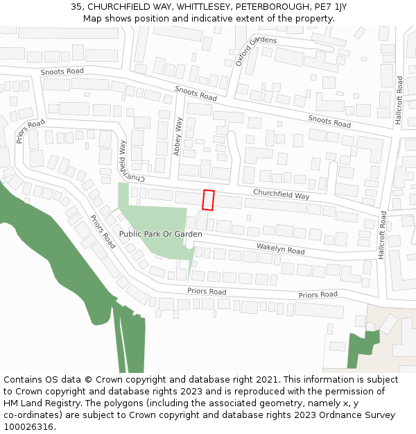 35, CHURCHFIELD WAY, WHITTLESEY, PETERBOROUGH, PE7 1JY: Location map and indicative extent of plot