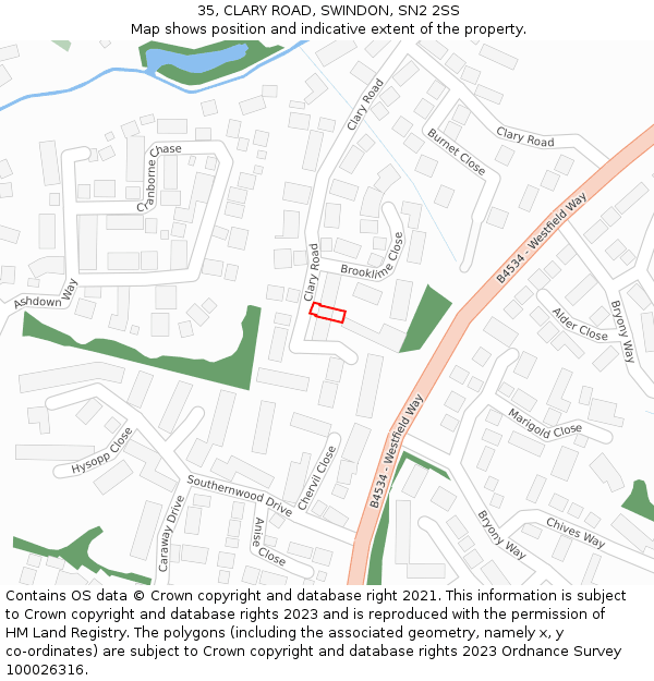 35, CLARY ROAD, SWINDON, SN2 2SS: Location map and indicative extent of plot