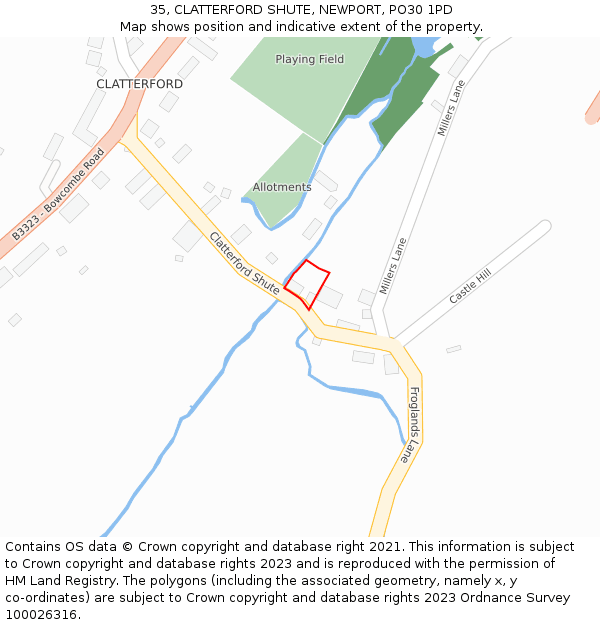 35, CLATTERFORD SHUTE, NEWPORT, PO30 1PD: Location map and indicative extent of plot