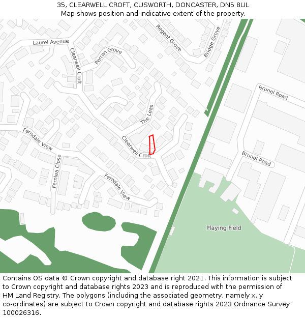 35, CLEARWELL CROFT, CUSWORTH, DONCASTER, DN5 8UL: Location map and indicative extent of plot