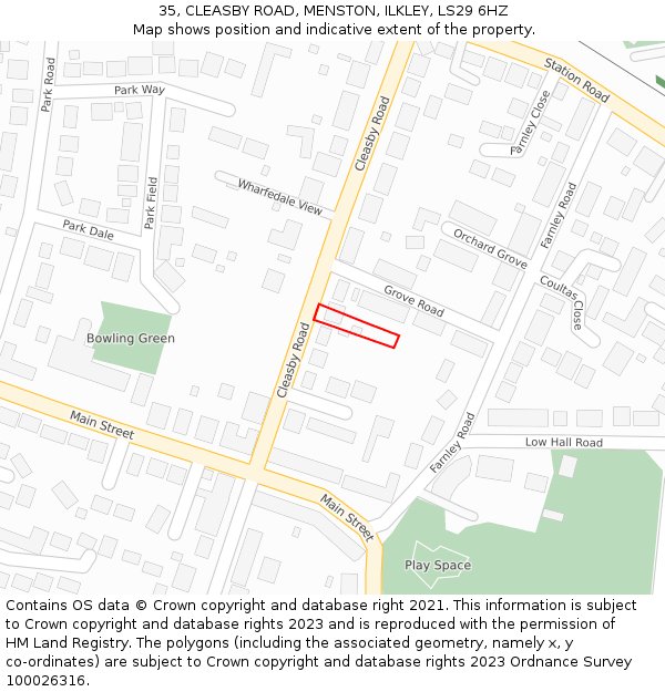 35, CLEASBY ROAD, MENSTON, ILKLEY, LS29 6HZ: Location map and indicative extent of plot