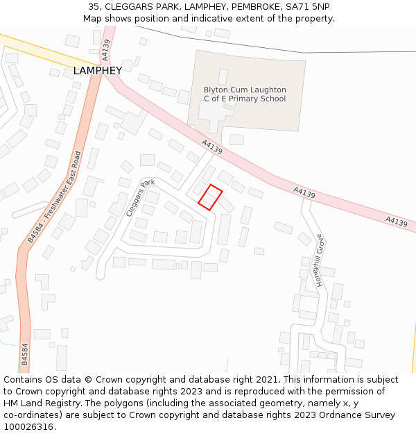 35, CLEGGARS PARK, LAMPHEY, PEMBROKE, SA71 5NP: Location map and indicative extent of plot