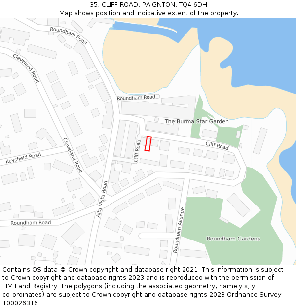 35, CLIFF ROAD, PAIGNTON, TQ4 6DH: Location map and indicative extent of plot