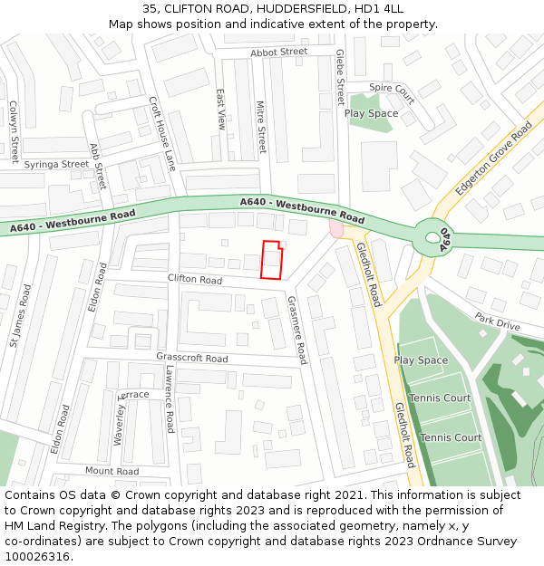 35, CLIFTON ROAD, HUDDERSFIELD, HD1 4LL: Location map and indicative extent of plot