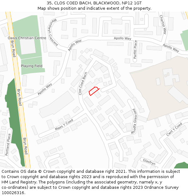 35, CLOS COED BACH, BLACKWOOD, NP12 1GT: Location map and indicative extent of plot