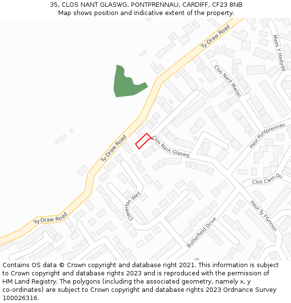 35, CLOS NANT GLASWG, PONTPRENNAU, CARDIFF, CF23 8NB: Location map and indicative extent of plot