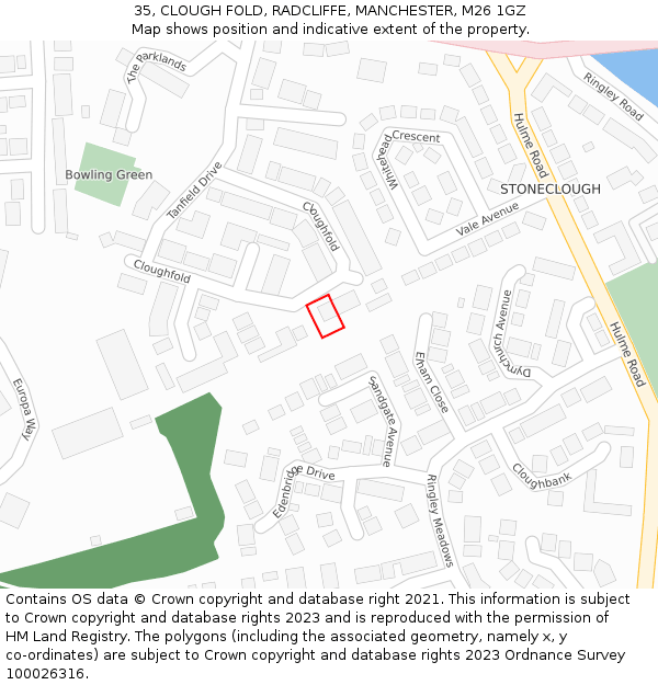 35, CLOUGH FOLD, RADCLIFFE, MANCHESTER, M26 1GZ: Location map and indicative extent of plot