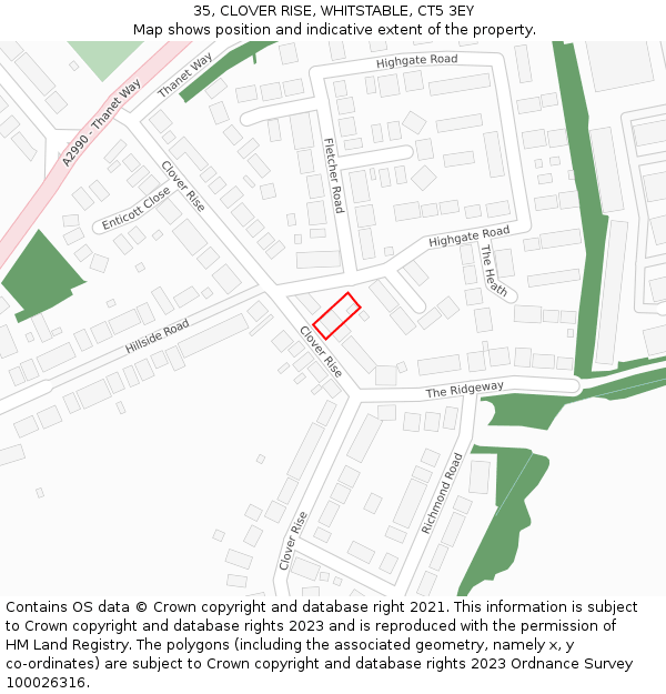 35, CLOVER RISE, WHITSTABLE, CT5 3EY: Location map and indicative extent of plot