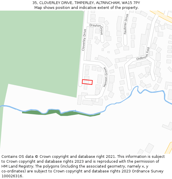 35, CLOVERLEY DRIVE, TIMPERLEY, ALTRINCHAM, WA15 7PY: Location map and indicative extent of plot