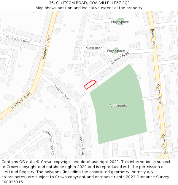 35, CLUTSOM ROAD, COALVILLE, LE67 3QF: Location map and indicative extent of plot
