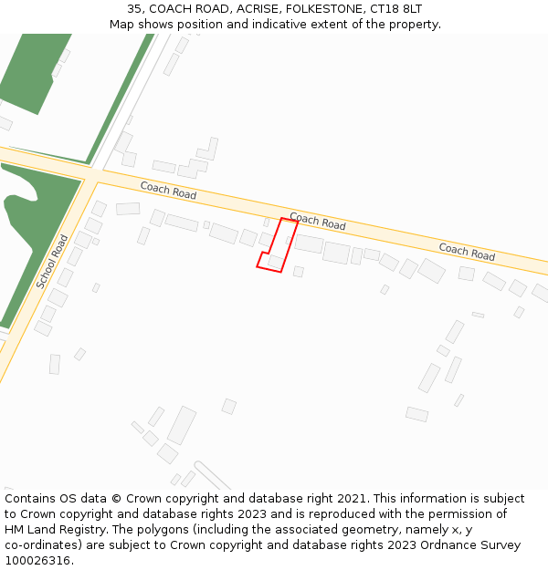 35, COACH ROAD, ACRISE, FOLKESTONE, CT18 8LT: Location map and indicative extent of plot