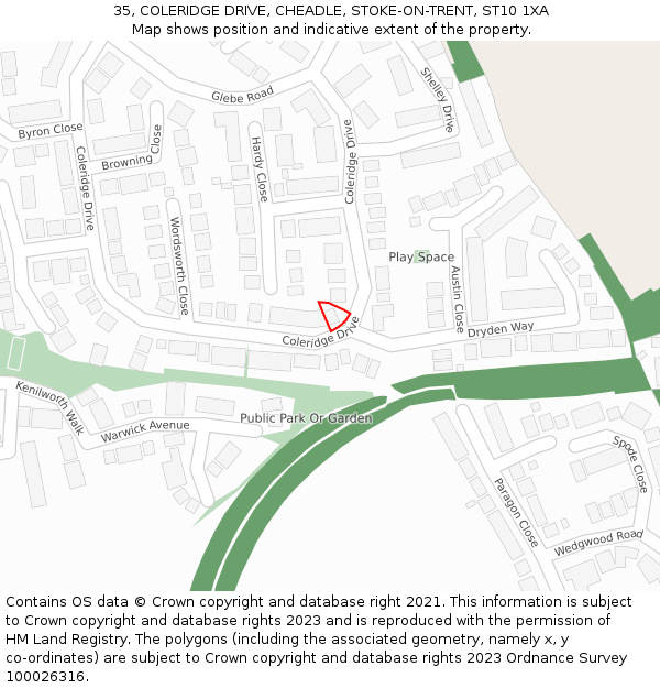 35, COLERIDGE DRIVE, CHEADLE, STOKE-ON-TRENT, ST10 1XA: Location map and indicative extent of plot