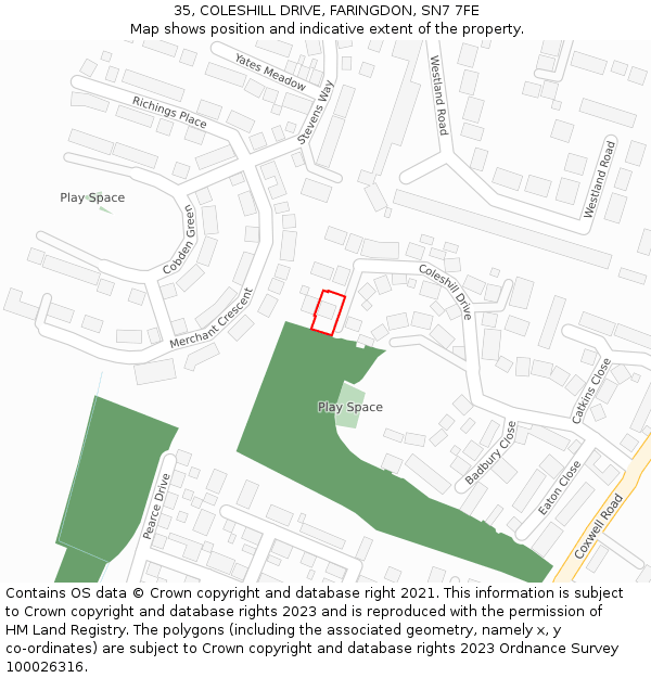 35, COLESHILL DRIVE, FARINGDON, SN7 7FE: Location map and indicative extent of plot