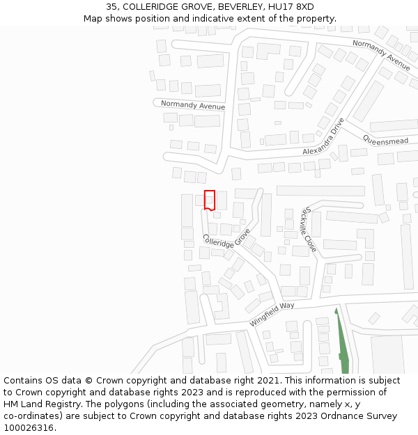 35, COLLERIDGE GROVE, BEVERLEY, HU17 8XD: Location map and indicative extent of plot