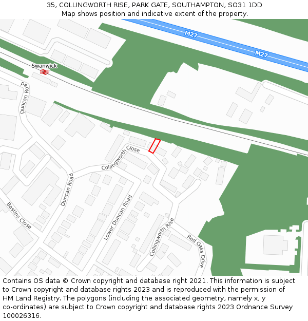 35, COLLINGWORTH RISE, PARK GATE, SOUTHAMPTON, SO31 1DD: Location map and indicative extent of plot