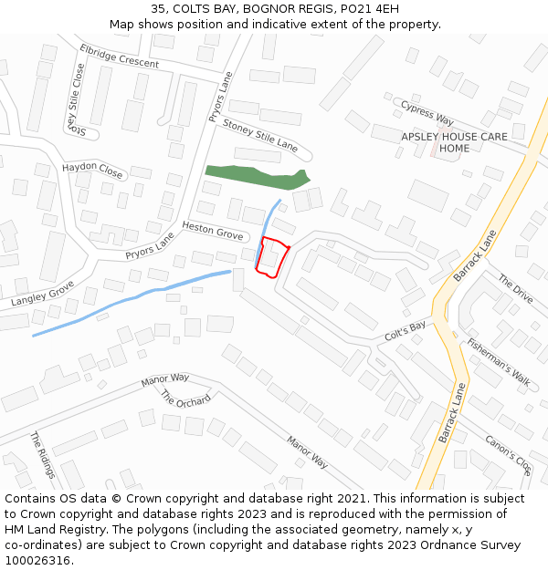 35, COLTS BAY, BOGNOR REGIS, PO21 4EH: Location map and indicative extent of plot