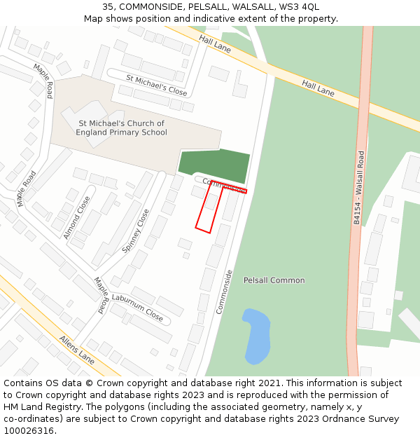 35, COMMONSIDE, PELSALL, WALSALL, WS3 4QL: Location map and indicative extent of plot