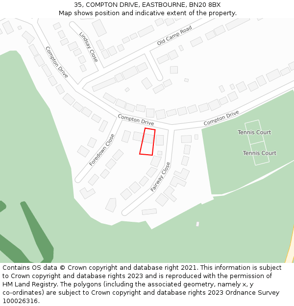 35, COMPTON DRIVE, EASTBOURNE, BN20 8BX: Location map and indicative extent of plot