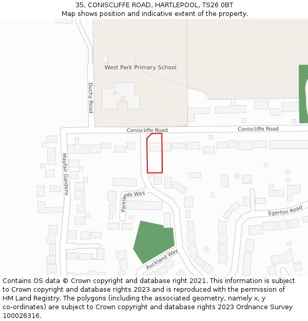 35, CONISCLIFFE ROAD, HARTLEPOOL, TS26 0BT: Location map and indicative extent of plot