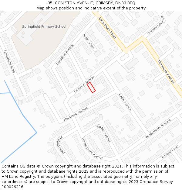 35, CONISTON AVENUE, GRIMSBY, DN33 3EQ: Location map and indicative extent of plot