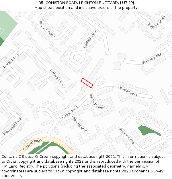 35, CONISTON ROAD, LEIGHTON BUZZARD, LU7 2PJ: Location map and indicative extent of plot