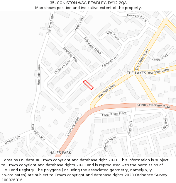 35, CONISTON WAY, BEWDLEY, DY12 2QA: Location map and indicative extent of plot