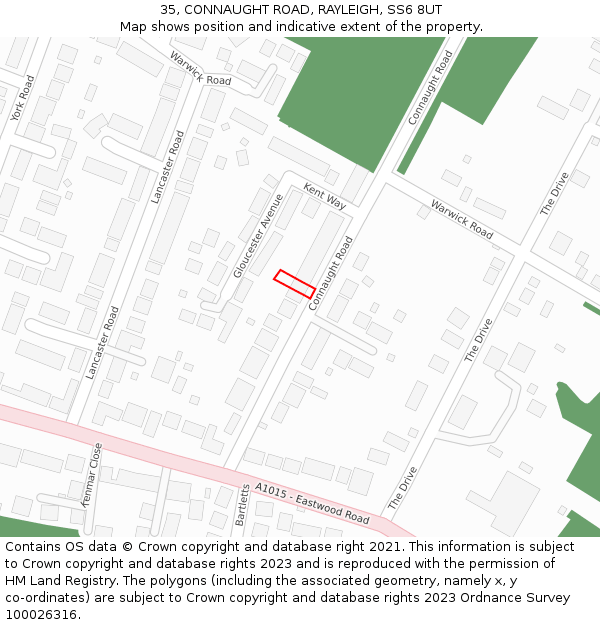 35, CONNAUGHT ROAD, RAYLEIGH, SS6 8UT: Location map and indicative extent of plot