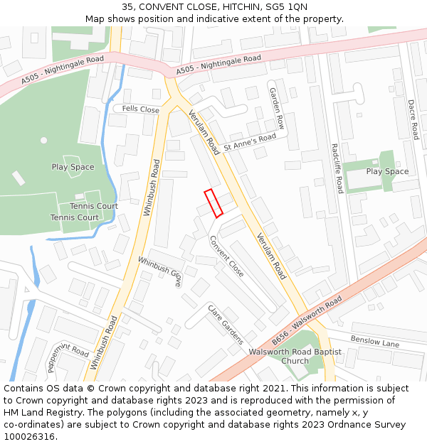 35, CONVENT CLOSE, HITCHIN, SG5 1QN: Location map and indicative extent of plot