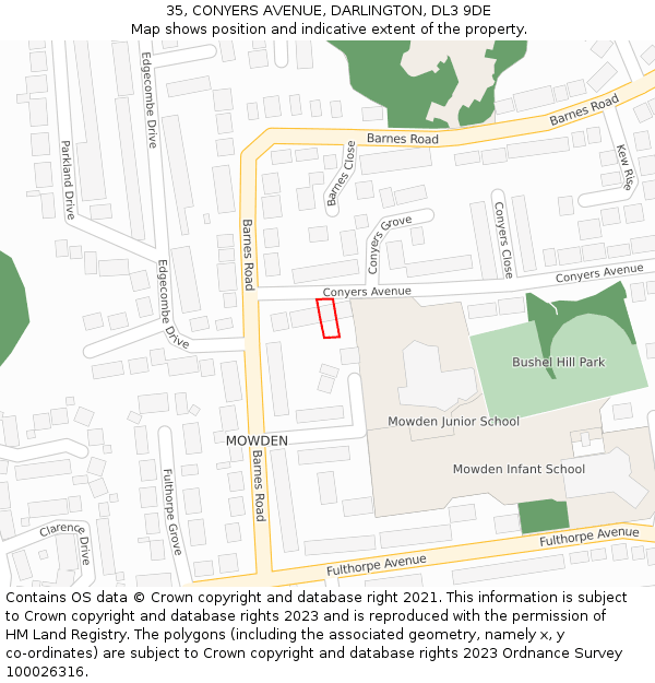 35, CONYERS AVENUE, DARLINGTON, DL3 9DE: Location map and indicative extent of plot