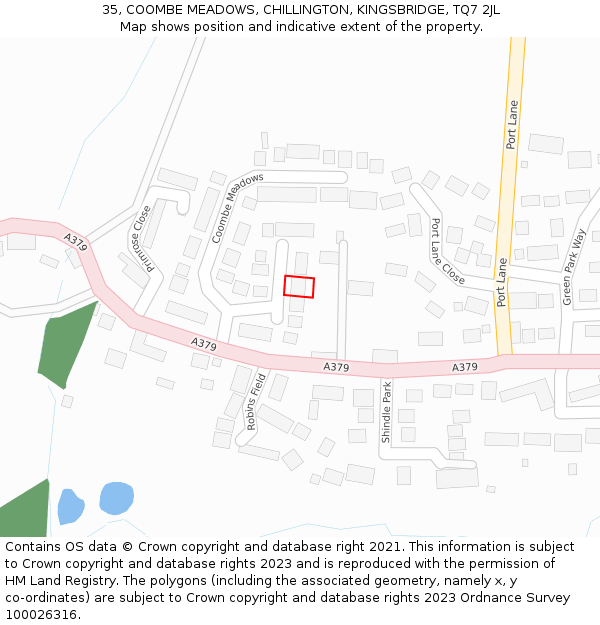 35, COOMBE MEADOWS, CHILLINGTON, KINGSBRIDGE, TQ7 2JL: Location map and indicative extent of plot