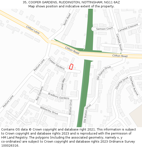 35, COOPER GARDENS, RUDDINGTON, NOTTINGHAM, NG11 6AZ: Location map and indicative extent of plot